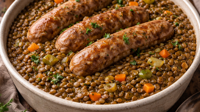 Lentilles aux saucisses au Cookeo